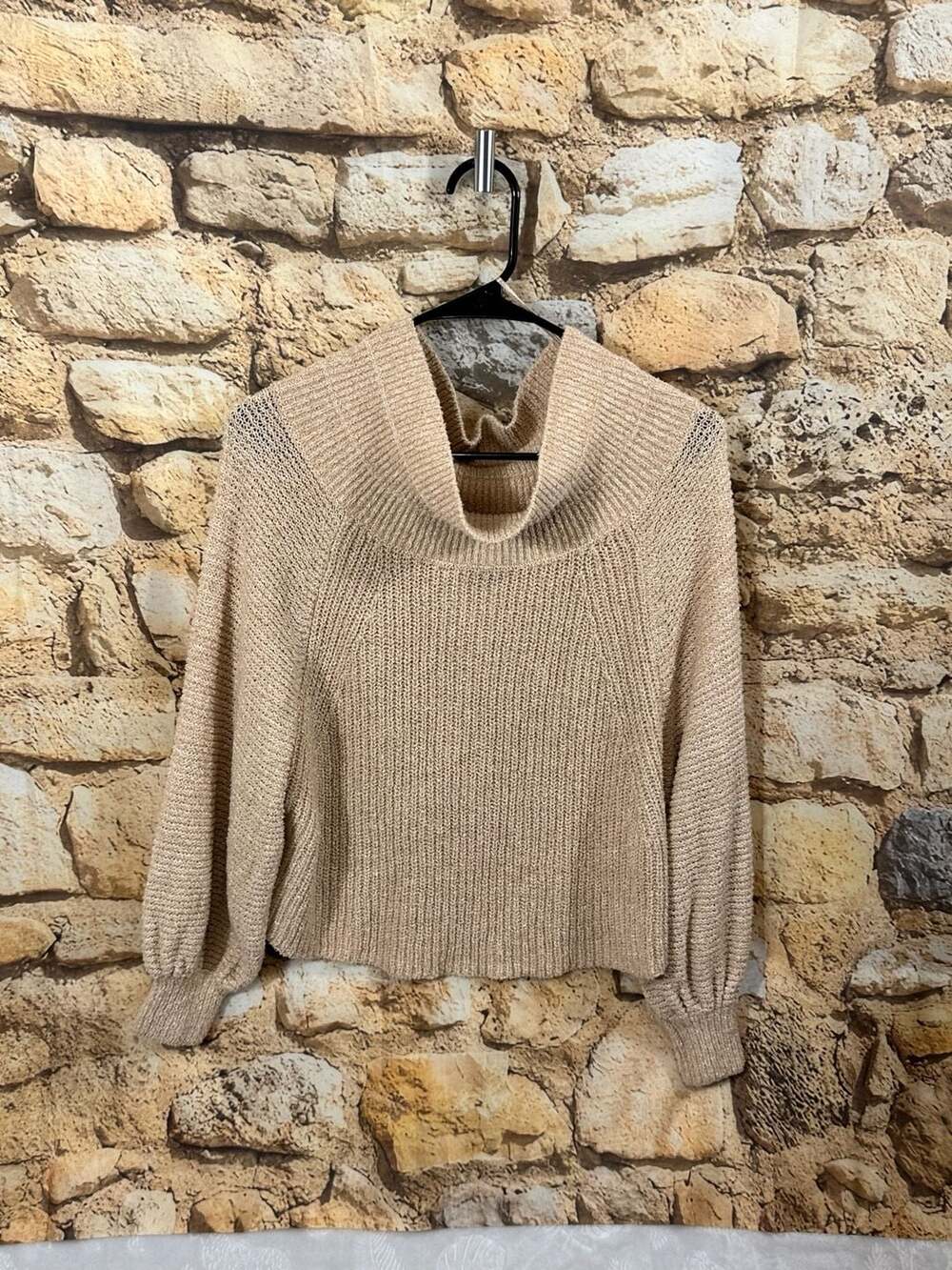 Free People Cowl Neck Sweater Size XS Beige Knit Pullover